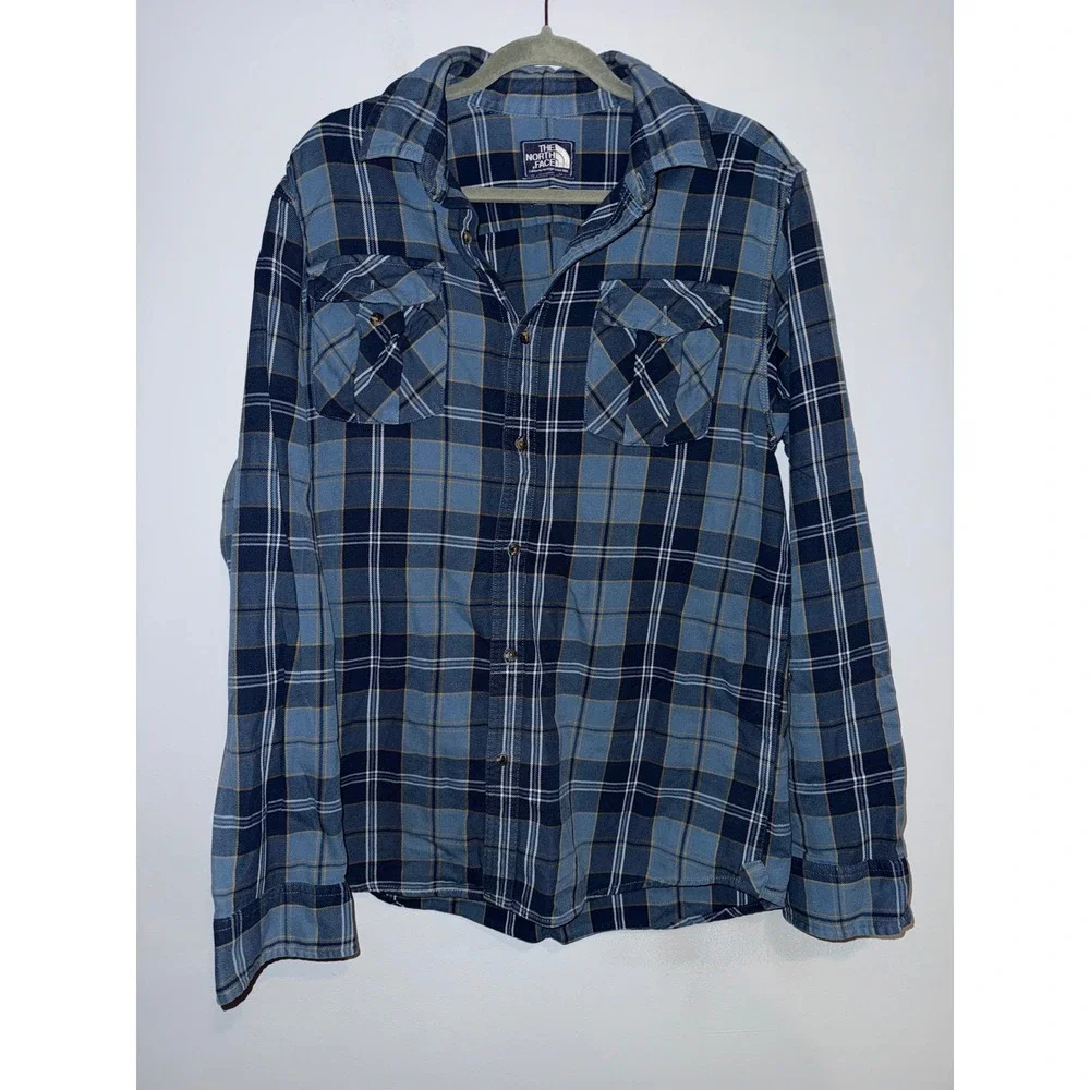 The North Face Plaid Flannel Shirt Long Sleeve Men's Size Medium Blue‎